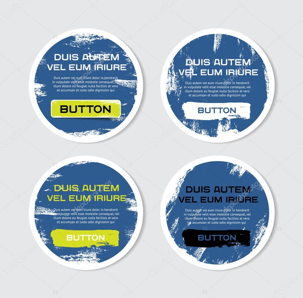 Four blue vector grungy round paper stickers