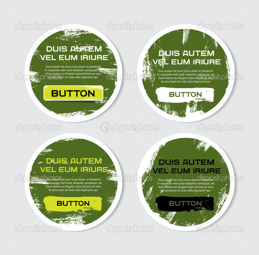 Four green vector grungy round paper stickers