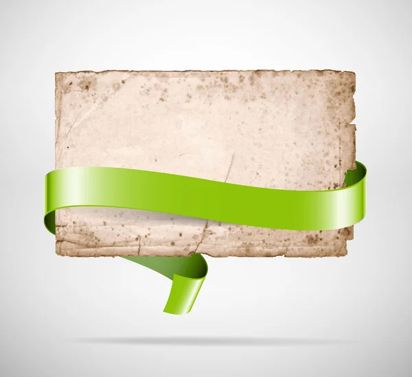 Vektor mycket gammal rostig pappersrevor blad med grönt silkeslena band — Stock vektor