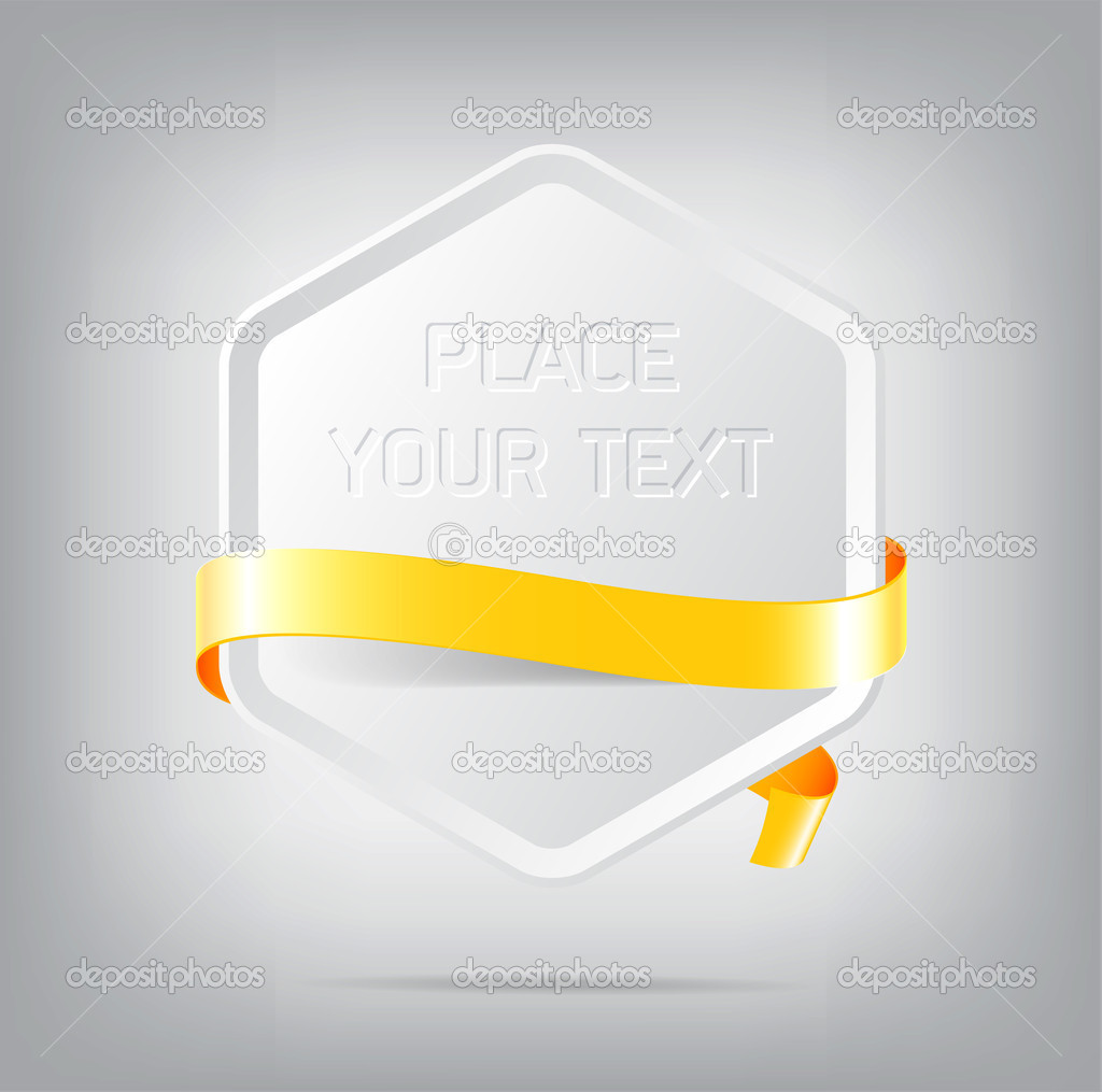 Vector hexagonal plastic banner with yellow silky ribbon