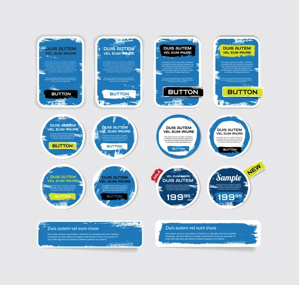 Un conjunto de pegatinas de papel grungy vector azul, etiquetas, etiquetas y pancartas — Vector de stock