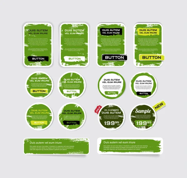 A set of green vector grungy paper stickers, labels, tags and banners — Stock Vector