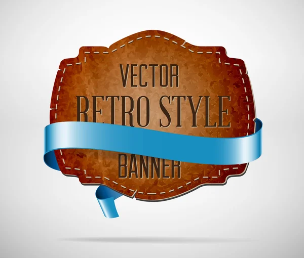 Vector vintage used worn leather die cut banner with blue silky ribbon — Stock Vector