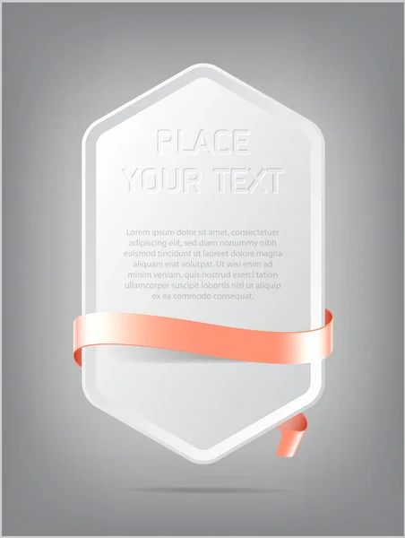 Διάνυσμα κάθετο λευκό πλαστικό 3d εξαγωνικό πανό με απαλό ροζ μεταξωτή κορδέλα — Διανυσματικό Αρχείο