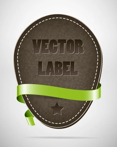 Vector vintage leather badge with green silky ribbon — Stock Vector