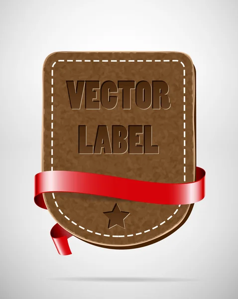 Insigne vectoriel en cuir vintage avec ruban rouge soyeux — Image vectorielle
