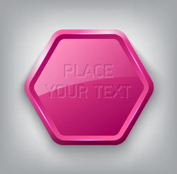 Emblema plástico hexagonal brilhante vetor rosa — Vetor de Stock