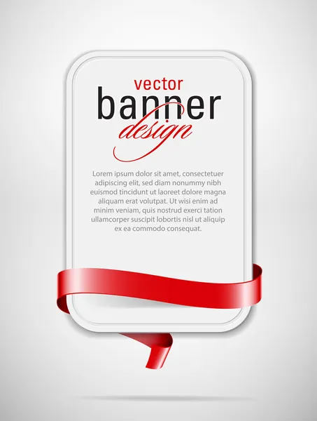 Kırmızı dekoratif kurdele ile vektör beyaz karton afiş — Stok Vektör