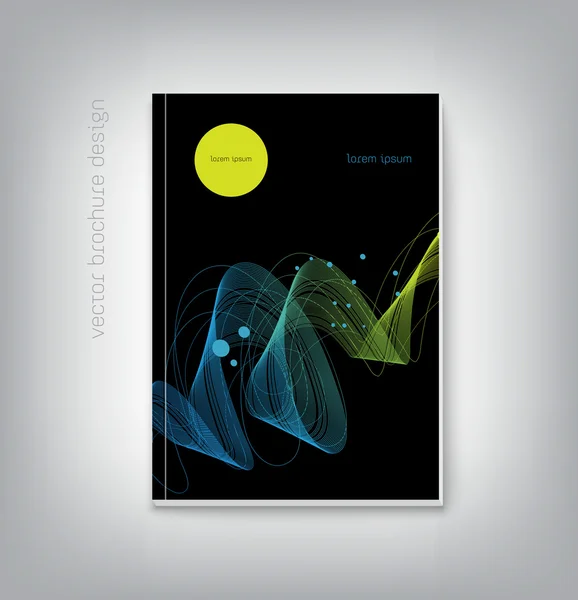 抽象的な動的波背景を持つベクトル黒パンフレット表紙デザイン テンプレート — ストックベクタ