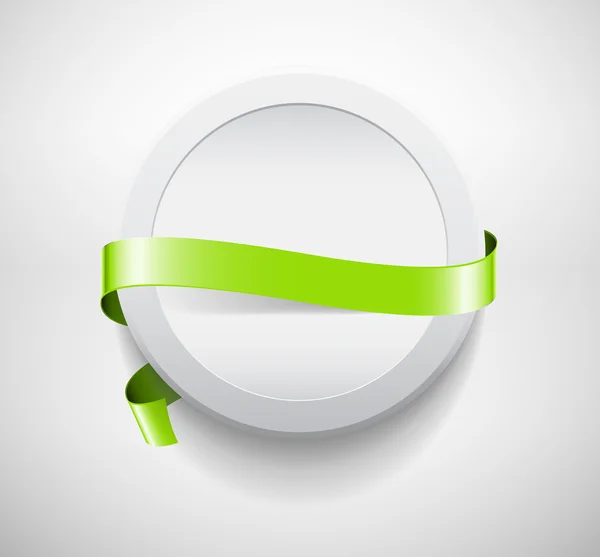 Векторный круглый пластиковый значок с зеленой декоративной лентой — стоковый вектор