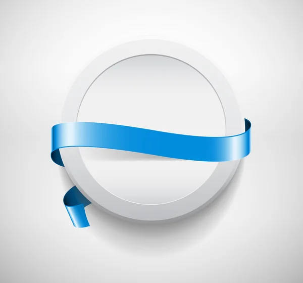 Vector ronde plastic badge met blauwe decoratieve lint — Stockvector