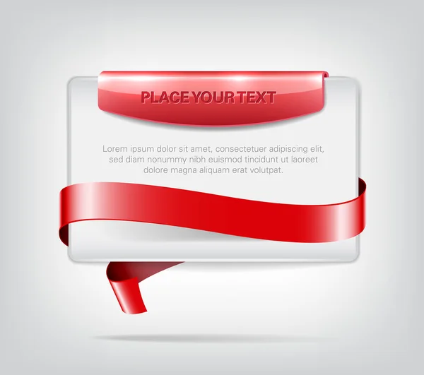 Bannière en plastique vectoriel avec élément brillant rouge et ruban décoratif rouge — Image vectorielle
