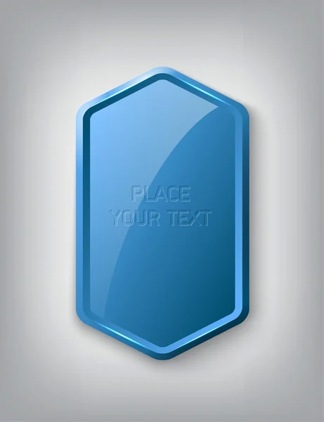 Blauwe verticale vector glanzende zeshoekige kunststof badge — Stockvector