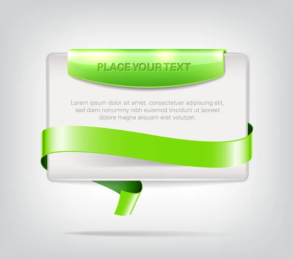 Bandeira de plástico vetorial com elemento brilhante verde e fita decorativa verde — Vetor de Stock
