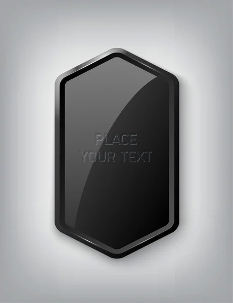 黒い垂直ベクトル光沢のある六角形のプラスチック製のバッジ — ストックベクタ