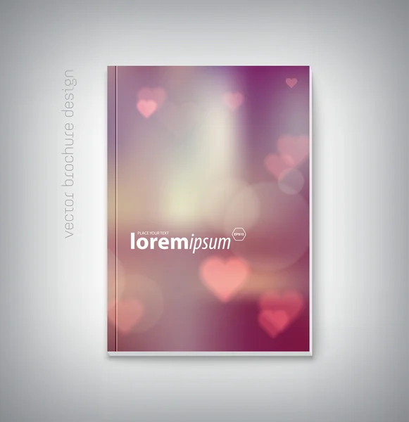 Vector brochure dekking ontwerpsjabloon met hartvormige bokeh achtergrond. — Stockvector