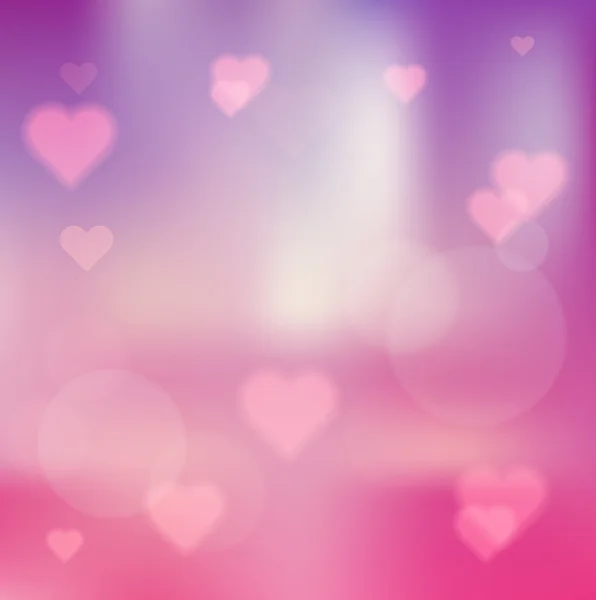Vector smooth blurry romantic background with heart shaped bokeh — Stock Vector