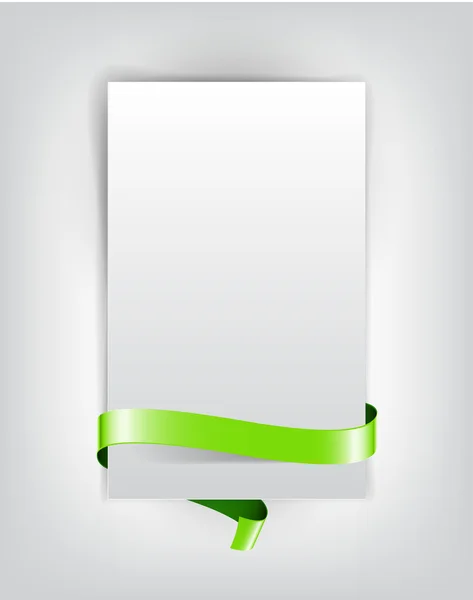 向量张纸与绿色装饰性的丝带 — 图库矢量图片