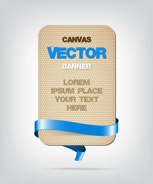Vector beige banner met stof doek textuur en blauwe zijdeachtige decoratieve lint — Stockvector
