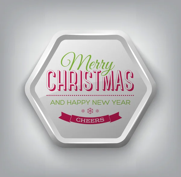 Vector christmas greeting card - white plastic hexagonal badge — Stock Vector