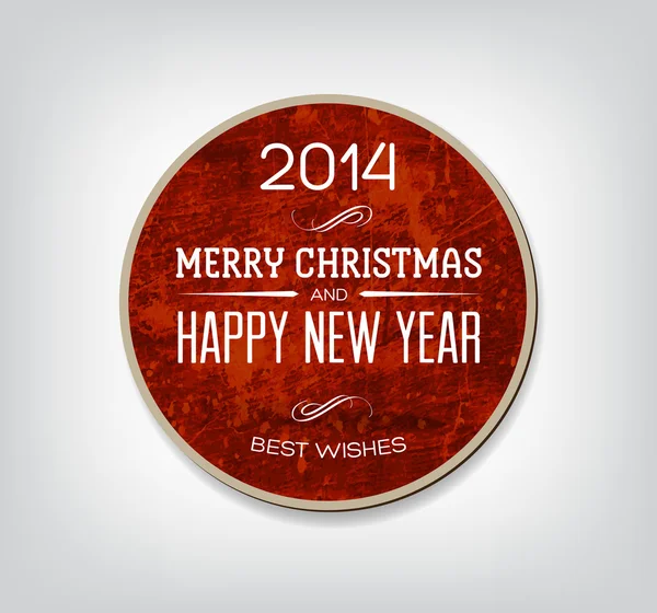 Vector christmas greeting card - red vintage round grungy badge — Stok Vektör