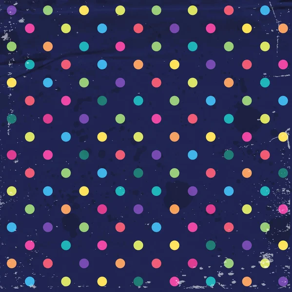 Vector cute decorative colorful dotted pattern over a grungy old worn blue paper — Stock Vector