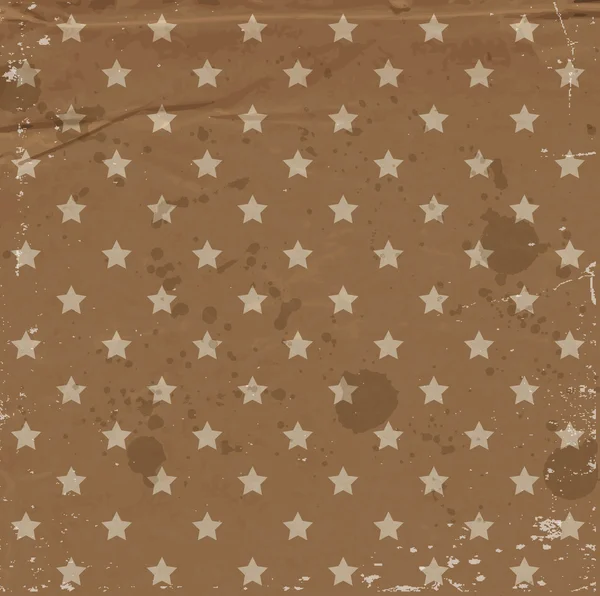 Vector viejo marrón arte arrugado papel vintage fondo con patrón de estrellas — Archivo Imágenes Vectoriales