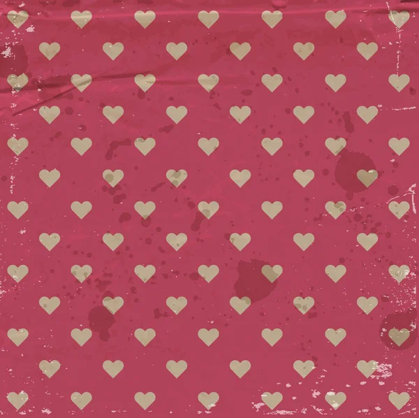 Vector viejo papel sucio rosa fondo vintage con patrón de corazones — Archivo Imágenes Vectoriales