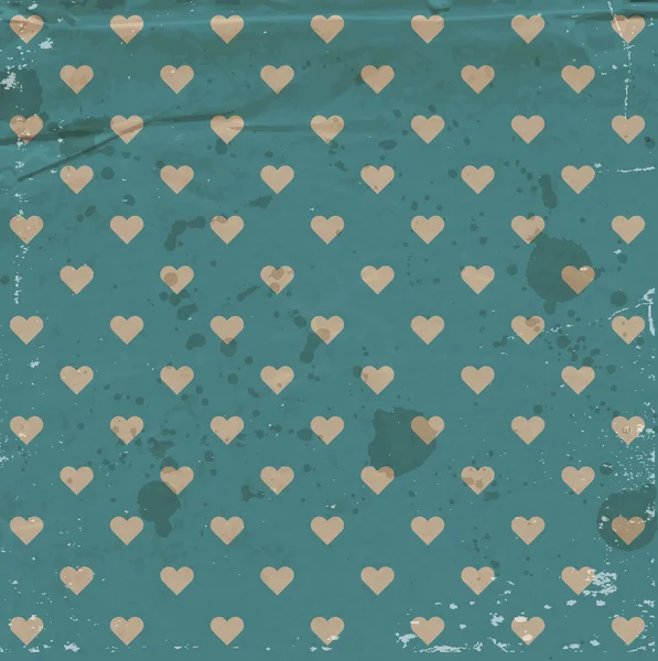 Vector old blue craft paper vintage background with hearts pattern — Stock Vector