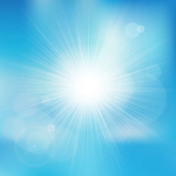 Векторный фон с ярким солнцем над голубым небом — стоковый вектор