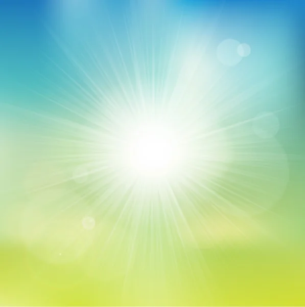 Векторный летний фон с блестящим солнцем над голубым небом — стоковый вектор