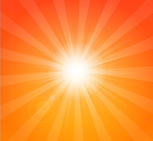 Vector bright orange summer background with sun rays