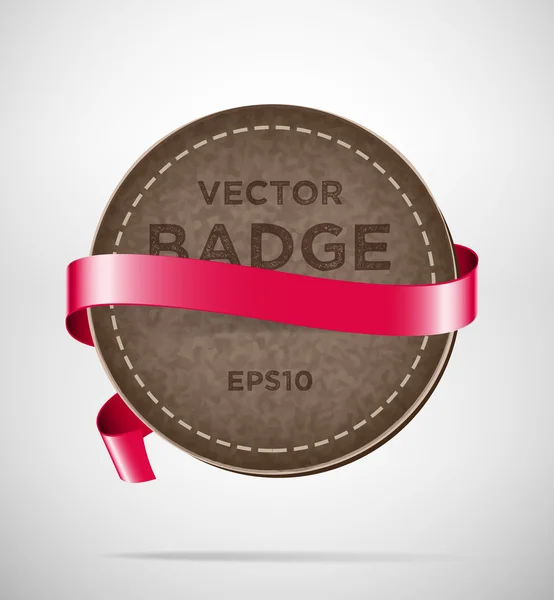 Vektorové kolo vinobraní kůže odznak s červenou hedvábnou mašlí — Stockový vektor