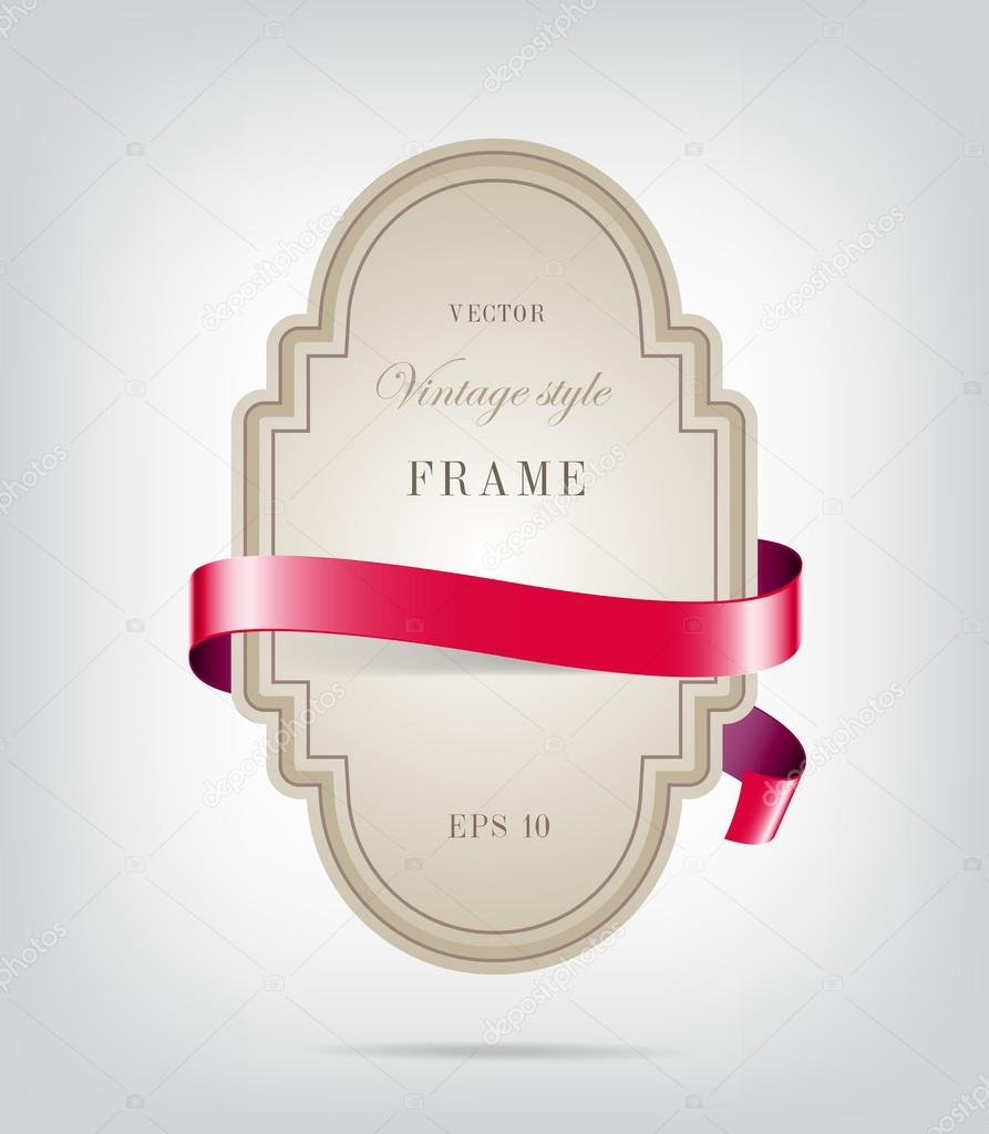 Vector vintage style die cut cardboard banner with red decorative ribbon