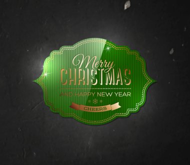 vektör vintage yeşil Noel etiket aşınmış duvar siyah arka plan üzerinde.