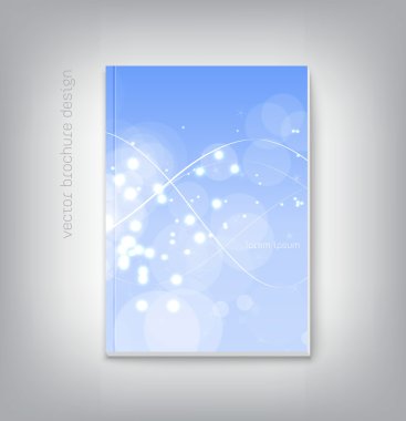 bokeh ve dalga mavi arka plan ile vektör broşür kapak tasarım şablonu