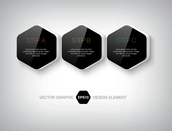 Modern 3d black hexagonal infographic boxes. — Stock Vector