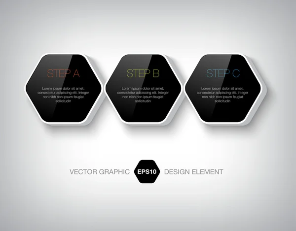 Modern 3d siyah altıgen Infographic kutuları. — Stok Vektör