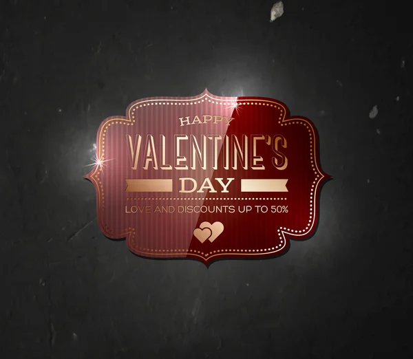 Vector vintage valentine's day label on black grungy wall background. — Stock Vector
