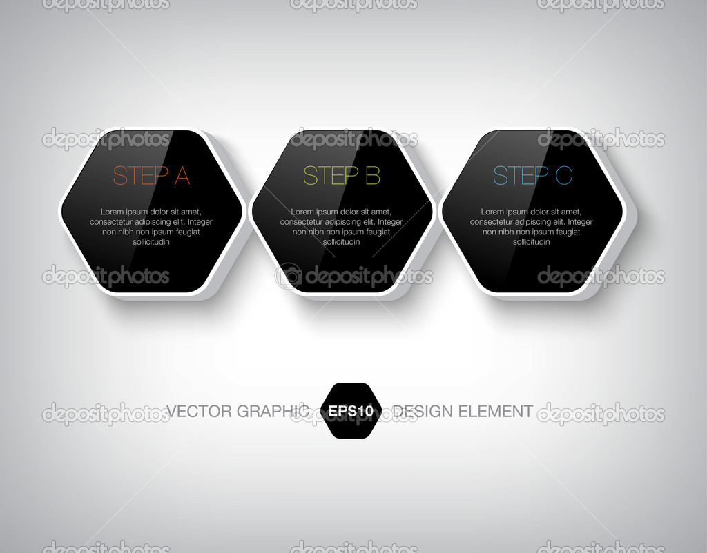 Modern 3d black hexagonal infographic boxes.