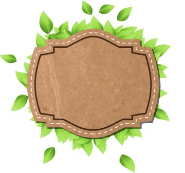 Vintage karton kağıt vektörel banner taze yeşil yaprakları ile