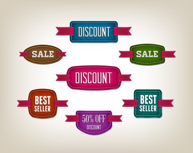 vektör promo kaba kumaş afiş kümesi kırmızı kurdele etiketleri ile dekore edilmiştir.