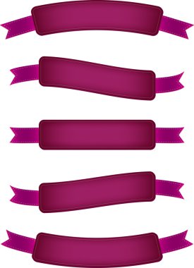 Mor vektör promosyon afiş kümesi kurdeleler ile dekore edilmiştir.