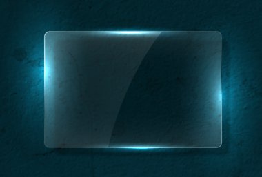 vektör şeffaf cam banner üzerinden mavi duvar arka plan aşınmış eski sıkıntılı