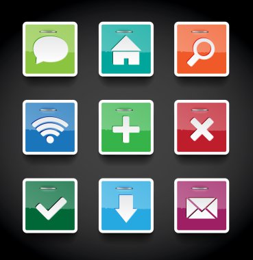 kare parlak kağıt simgeler koleksiyonu zımba ile vektör