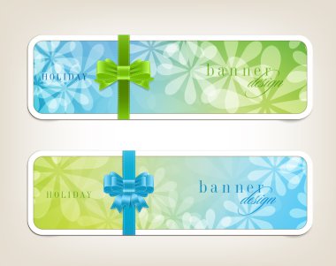 iki afiş parlak renkli çiçek arka planlar ve ipek kurdele ile vektör