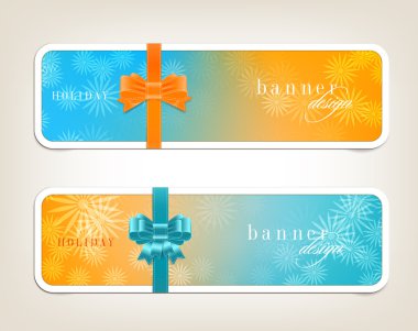 iki afiş parlak renkli çiçek arka planlar ve ipek kurdele ile vektör