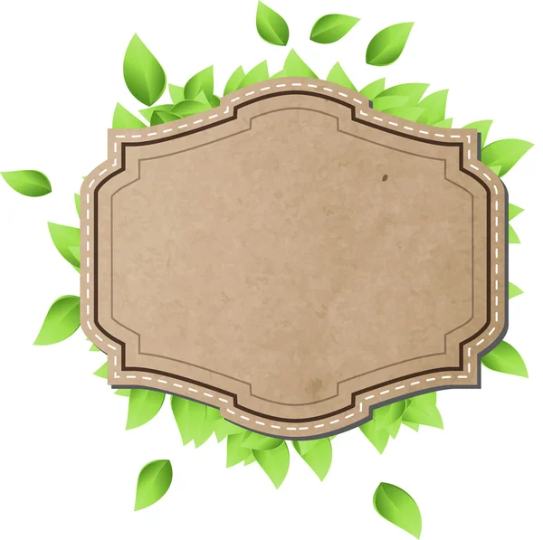 Vintage cardboard paper vector banner with fresh green leaves — Stock Vector