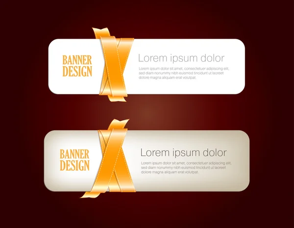 Two vector banners braided with golden yellow silky glossy ribbons — Stock Vector