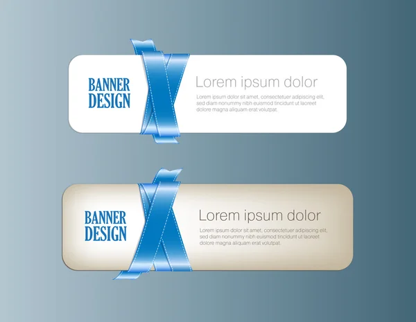 Two vector banners braided with blue silky glossy ribbons — Stock Vector